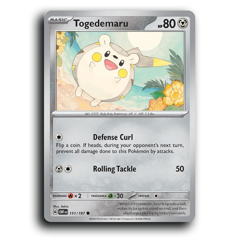 Togedemaru (151/197) [Obsidian Flames] 2023 G Common English Sekio Metal OBF Basic Roly-Poly Pokémon Pokemon Card TCG Near Mint NM