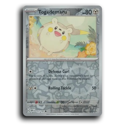 Togedemaru (151/197) [Obsidian Flames] 2023 G Common English Sekio Metal OBF Basic Roly-Poly Pokémon Pokemon Card TCG Near Mint NM Reverse Holo