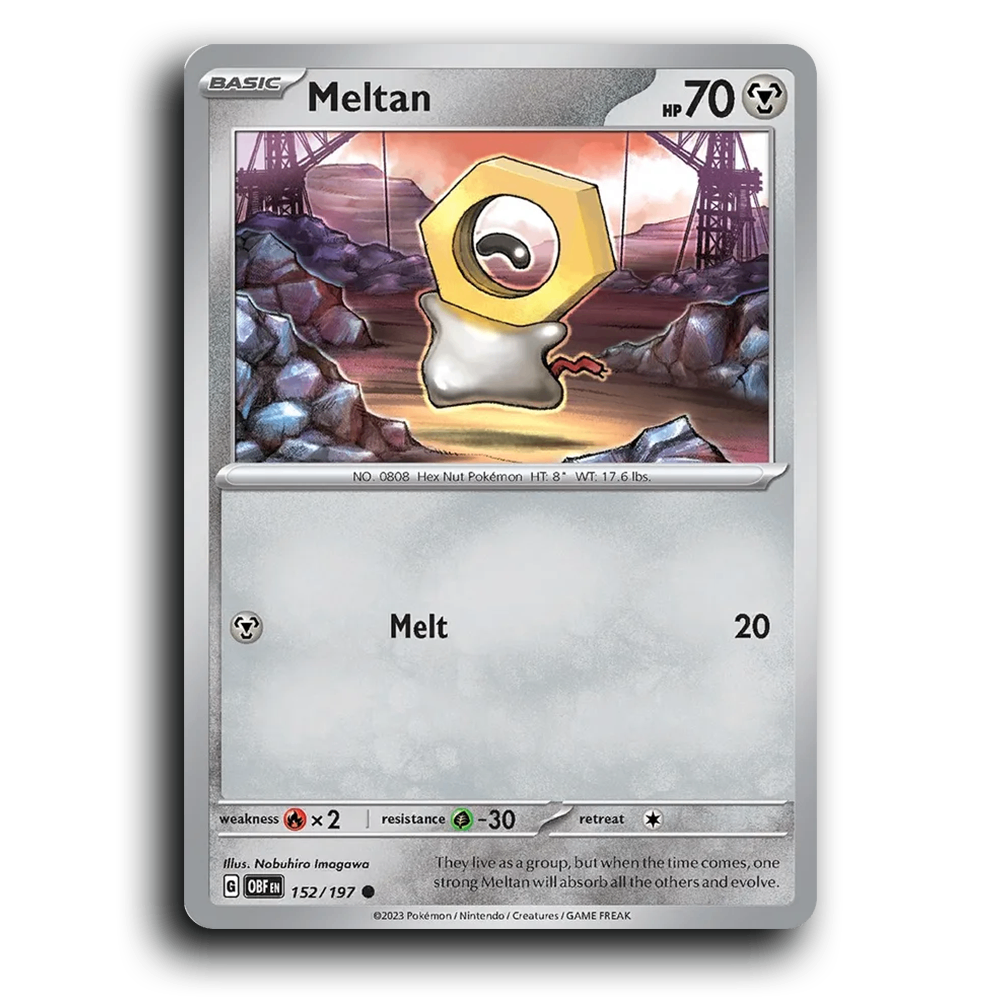 Meltan (152/197) [Obsidian Flames] 2023 G Common English Nobuhiro Imagawa Metal OBF Basic Hex Nut Pokémon Pokemon Card TCG Near Mint NM