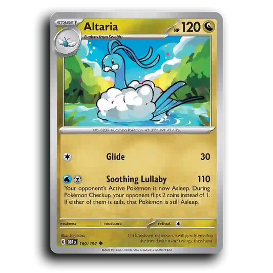 Altaria (160/197) [Obsidian Flames] 2023 G Uncommon English kurumitsu Dragon OBF Stage 1 Humming Pokémon Pokemon Card TCG Near Mint NM