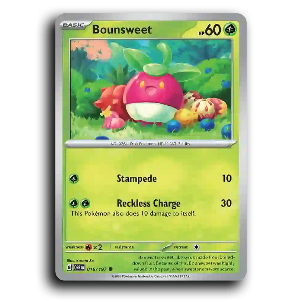 Bounsweet (016/197) [Obsidian Flames] 2023 G Common English Kurata So Grass OBF Basic Fruit Pokémon Pokemon Card TCG Near Mint NM