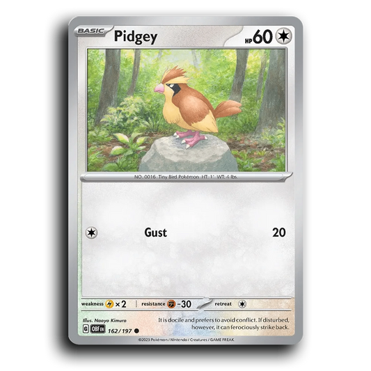 Pidgey (162/197) [Obsidian Flames] 2023 G Common English Naoyo Kimura Colorless OBF Basic Tiny Bird Pokémon Pokemon Card TCG Near Mint NM
