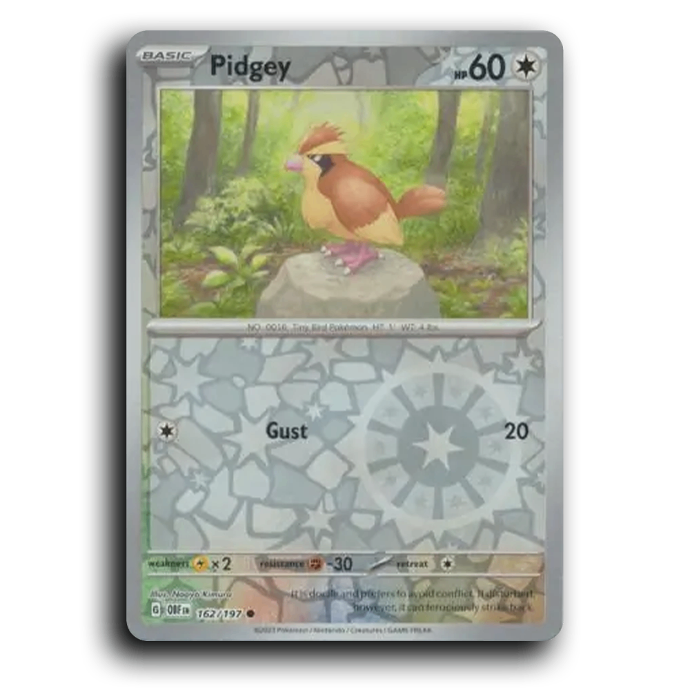 Pidgey (162/197) [Obsidian Flames] 2023 G Common English Naoyo Kimura Colorless OBF Basic Tiny Bird Pokémon Pokemon Card TCG Near Mint NM Reverse Holo