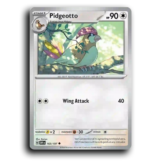 Pidgeotto (163/197) [Obsidian Flames] 2023 G Uncommon English Kariya Colorless OBF Stage 1 Bird Pokémon Pokemon Card TCG Near Mint NM