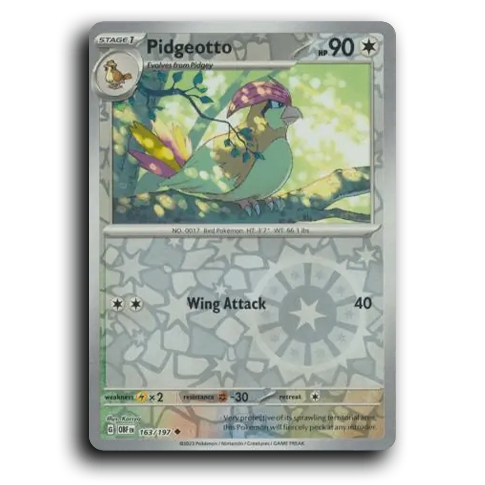 Pidgeotto (163/197) [Obsidian Flames] 2023 G Uncommon English Kariya Colorless OBF Stage 1 Bird Pokémon Pokemon Card TCG Near Mint NM Reverse Holo