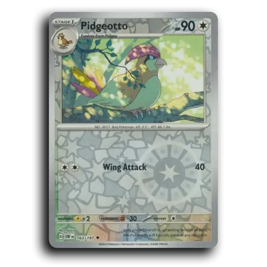 Pidgeotto (163/197) [Obsidian Flames] 2023 G Uncommon English Kariya Colorless OBF Stage 1 Bird Pokémon Pokemon Card TCG Near Mint NM Reverse Holo