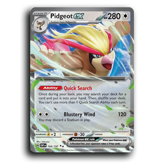 Pidgeot ex (164/197) [Obsidian Flames] 2023 G Double Rare English takuyoa Colorless, ex OBF Stage 2 Bird Pokémon Pokemon Card TCG Near Mint NM