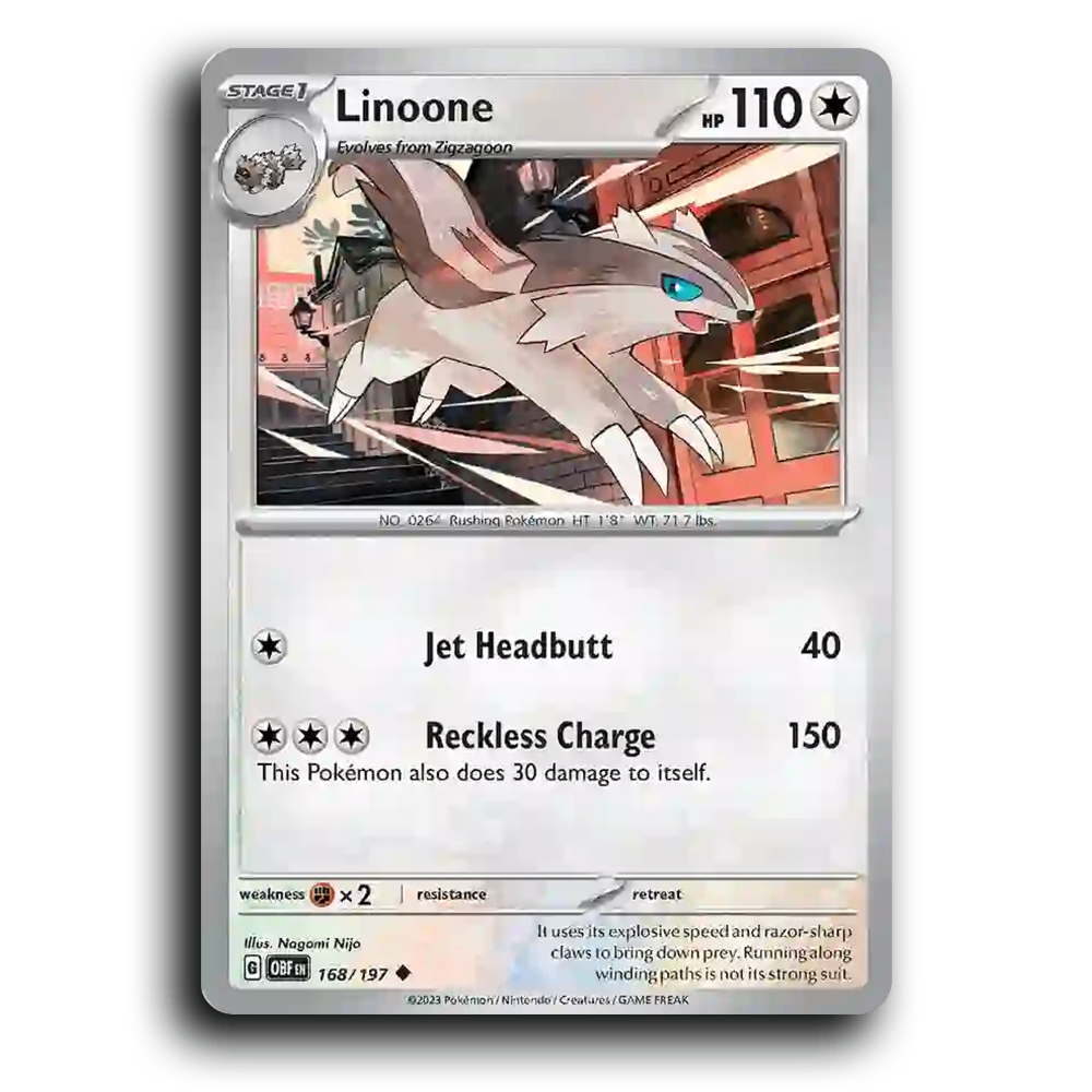 Linoone (168/197) [Obsidian Flames] 2023 G Uncommon English Nagomi Nijo Colorless OBF Stage 1 Rushing Pokémon Pokemon Card TCG Near Mint NM