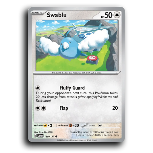 Swablu (169/197) [Obsidian Flames] 2023 G Common English Oswaldo KATO Colorless OBF Basic Cotton Bird Pokémon Pokemon Card TCG Near Mint NM