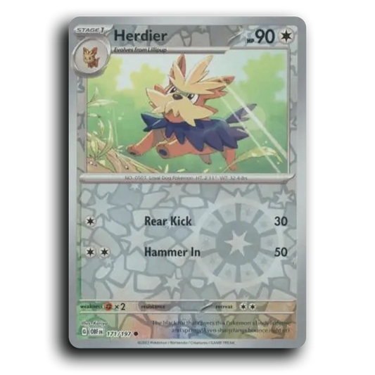 Herdier (171/197) [Obsidian Flames] 2023 G Common English Kariya Colorless OBF Stage 1 Loyal Dog Pokémon Pokemon Card TCG Near Mint NM Reverse Holo