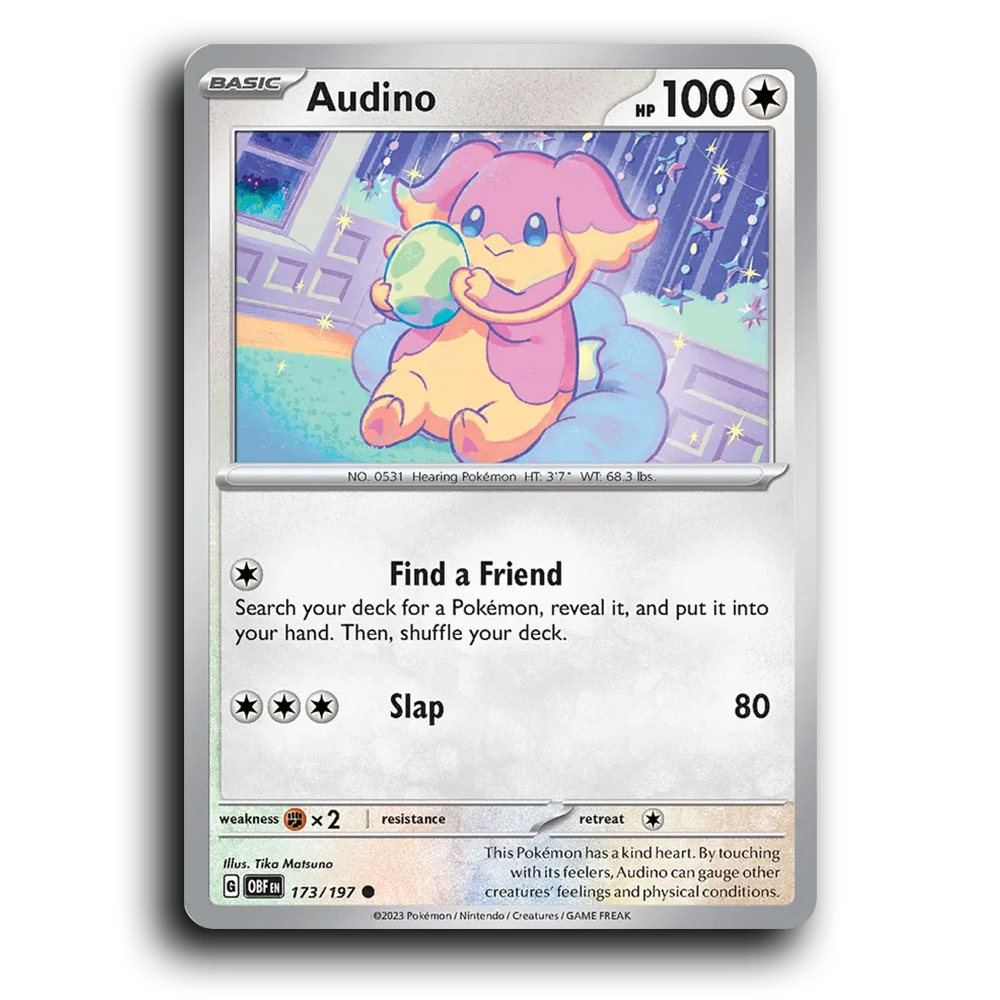 Audino (173/197) [Obsidian Flames] 2023 G Common English Tika Matsuno Colorless OBF Basic Hearing Pokémon Pokemon Card TCG Near Mint NM