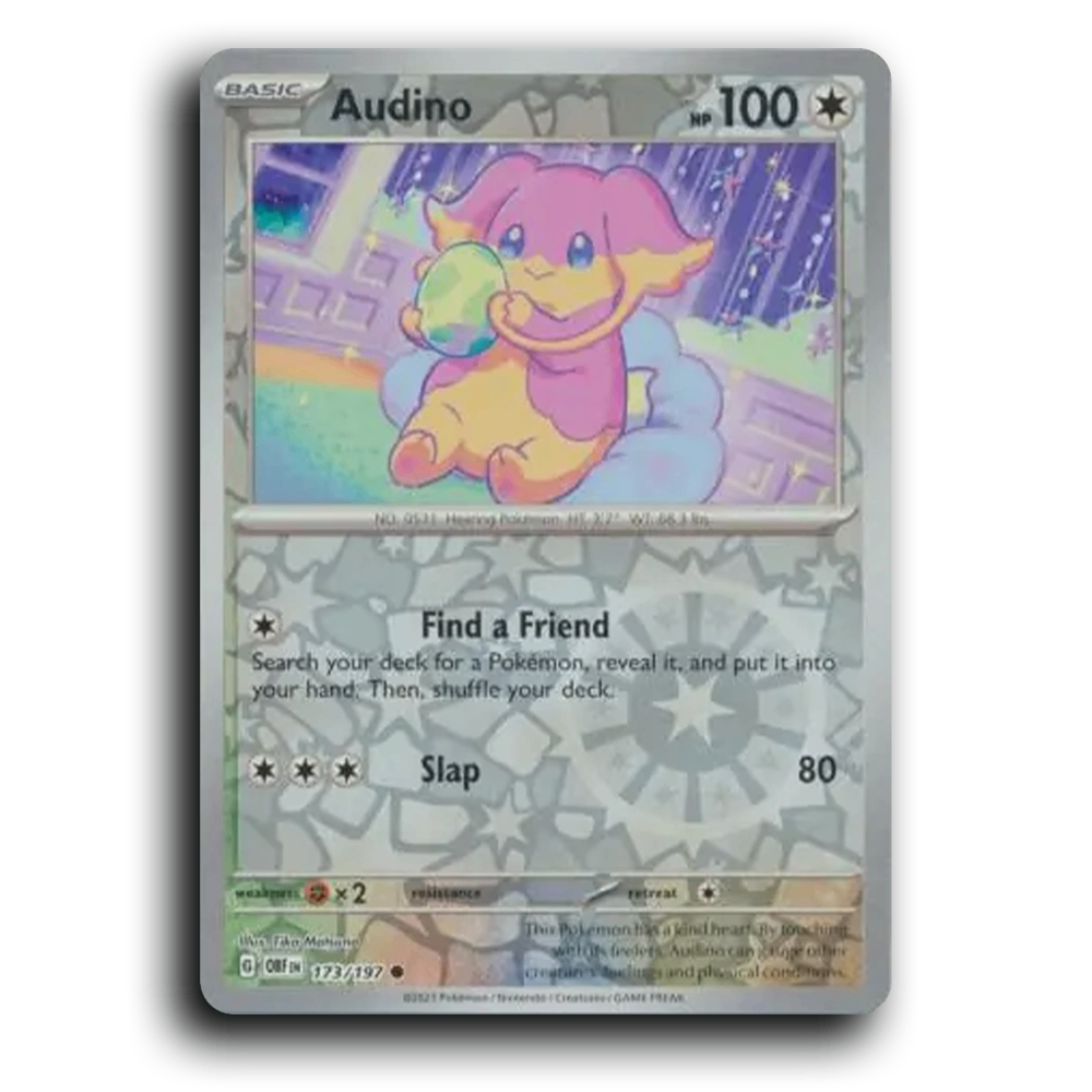 Audino (173/197) [Obsidian Flames] 2023 G Common English Tika Matsuno Colorless OBF Basic Hearing Pokémon Pokemon Card TCG Near Mint NM Reverse Holo
