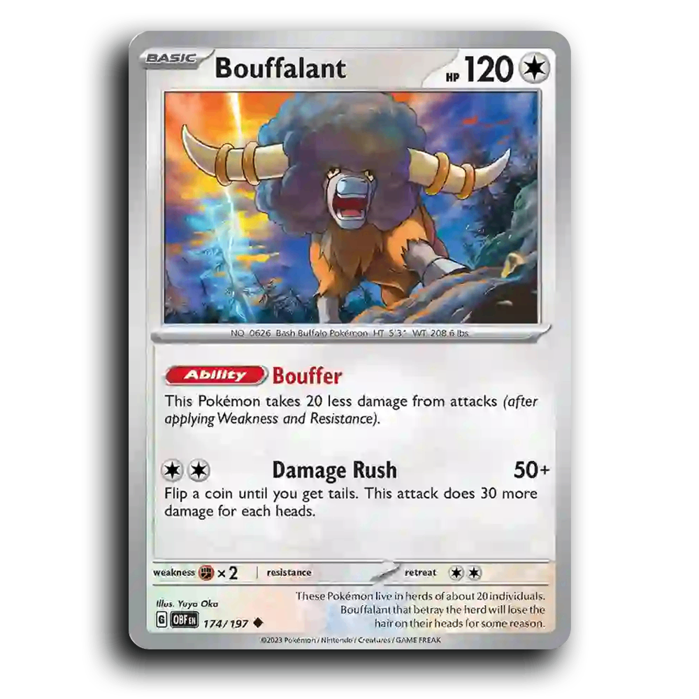 Bouffalant (174/197) [Obsidian Flames] 2023 G Uncommon English Yuya Oka Colorless OBF Basic Bash Buffalo Pokémon Pokemon Card TCG Near Mint NM