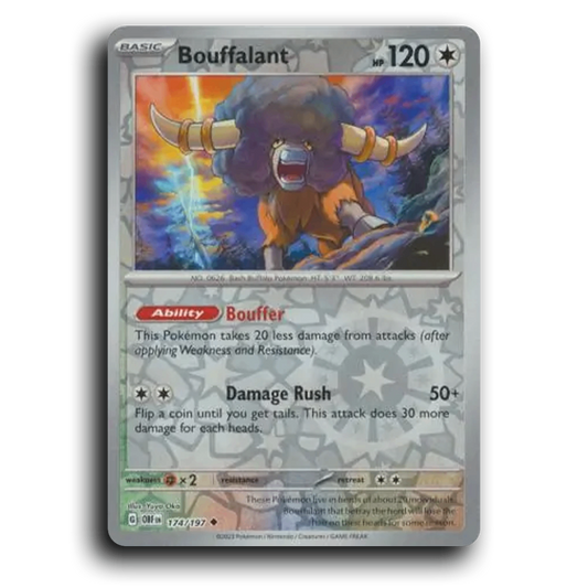 Bouffalant (174/197) [Obsidian Flames] 2023 G Uncommon English Yuya Oka Colorless OBF Basic Bash Buffalo Pokémon Pokemon Card TCG Near Mint NM Reverse Holo
