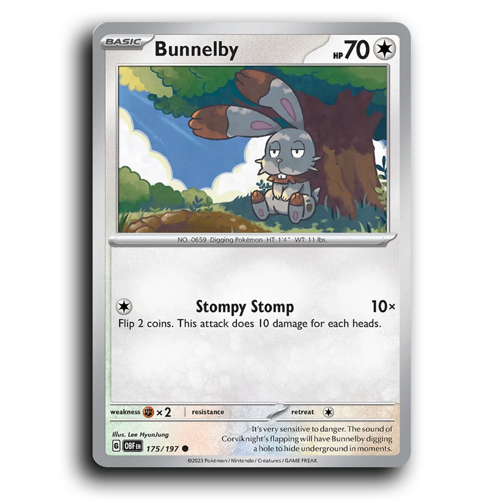 Bunnelby (175/197) [Obsidian Flames] 2023 G Common English Lee HyunJung Colorless OBF Basic Digging Pokémon Pokemon Card TCG Near Mint NM