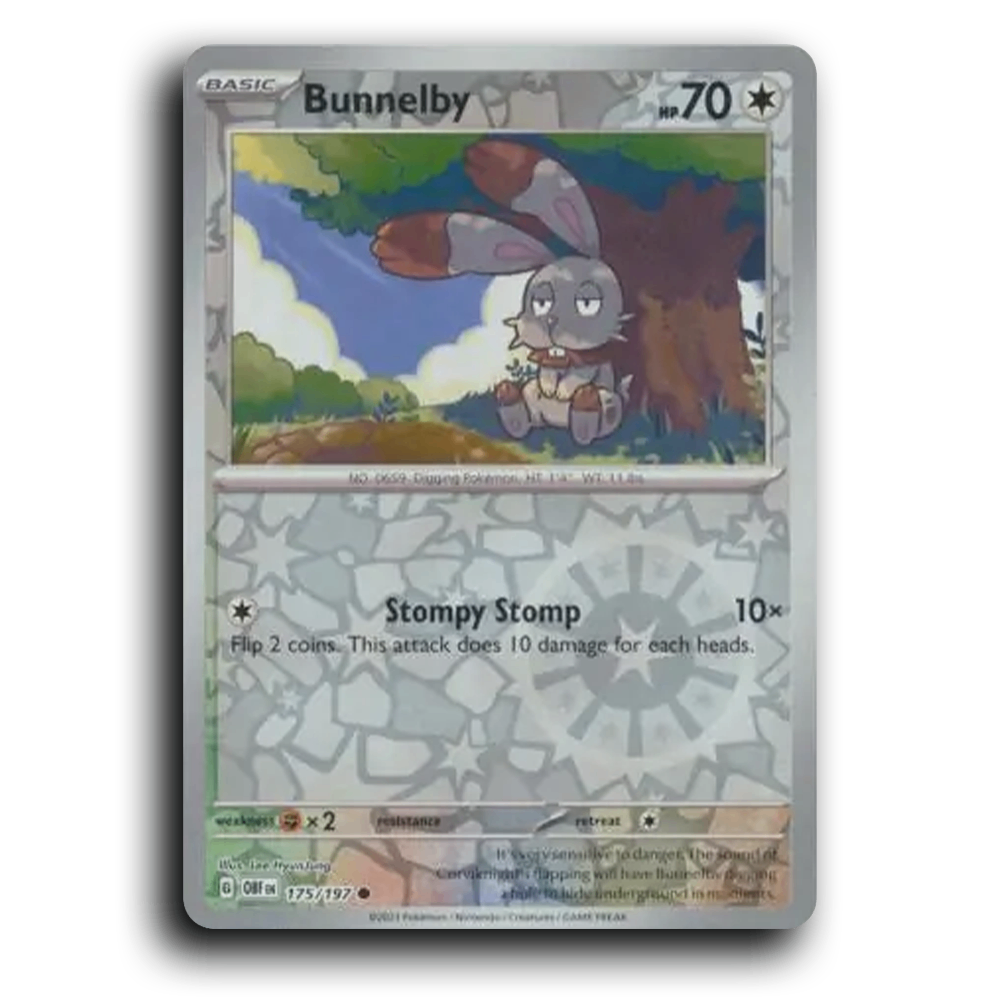 Bunnelby (175/197) [Obsidian Flames] 2023 G Common English Lee HyunJung Colorless OBF Basic Digging Pokémon Pokemon Card TCG Near Mint NM Reverse Holo