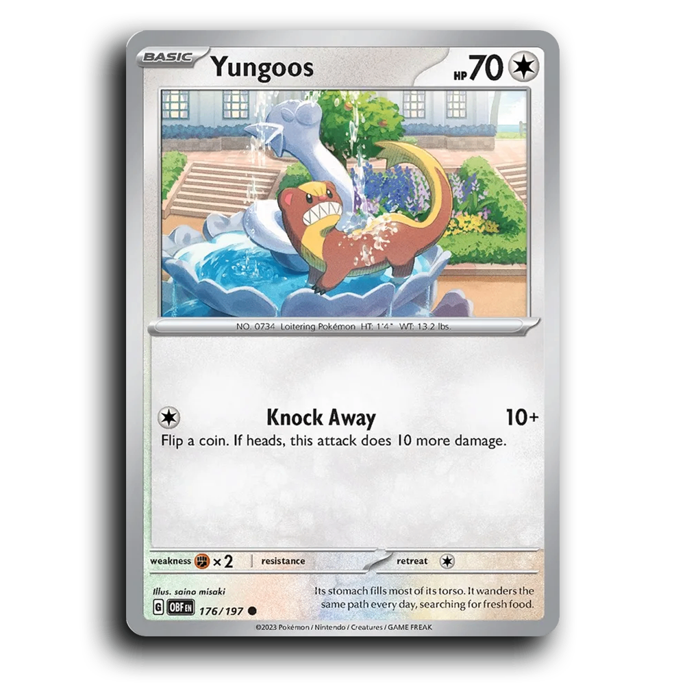 Yungoos (176/197) [Obsidian Flames] 2023 G Common English saino misaki Colorless OBF Basic Loitering Pokémon Pokemon Card TCG Near Mint NM