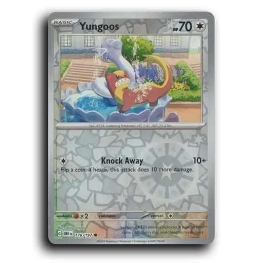 Yungoos (176/197) [Obsidian Flames] 2023 G Common English saino misaki Colorless OBF Basic Loitering Pokémon Pokemon Card TCG Near Mint NM Reverse Holo