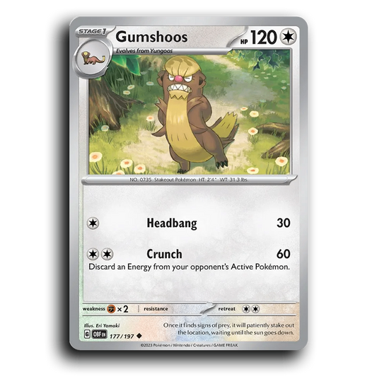 Gumshoos (177/197) [Obsidian Flames] 2023 G Uncommon English Eri Yamaki Colorless OBF Stage 1 Stakeout Pokémon Pokemon Card TCG Near Mint NM