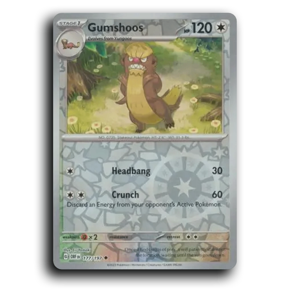 Gumshoos (177/197) [Obsidian Flames] 2023 G Uncommon English Eri Yamaki Colorless OBF Stage 1 Stakeout Pokémon Pokemon Card TCG Near Mint NM Reverse Holo