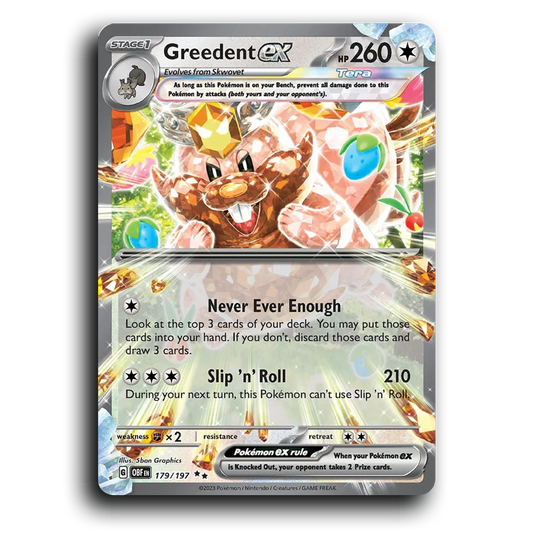 Greedent ex (179/197) [Obsidian Flames] 2023 G Double Rare English 5ban Graphics Colorless, ex, Tera OBF Stage 1 Greedy Pokémon Pokemon Card TCG Near Mint NM