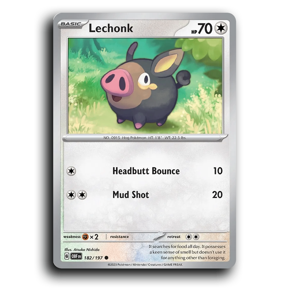 Lechonk (182/197) [Obsidian Flames] 2023 G Common English Atsuko Nishida Colorless OBF Basic Hog Pokémon Pokemon Card TCG Near Mint NM