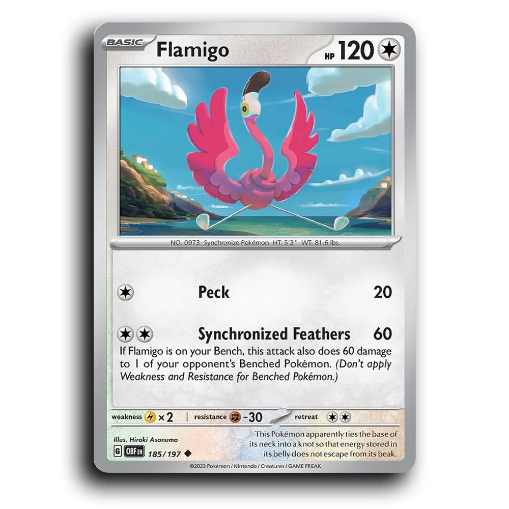 Flamigo (185/197) [Obsidian Flames] 2023 G Uncommon English Hiroki Asanuma Colorless OBF Basic Synchronize Pokémon Pokemon Card TCG Near Mint NM