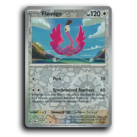 Flamigo (185/197) [Obsidian Flames] 2023 G Uncommon English Hiroki Asanuma Colorless OBF Basic Synchronize Pokémon Pokemon Card TCG Near Mint NM Reverse Holo