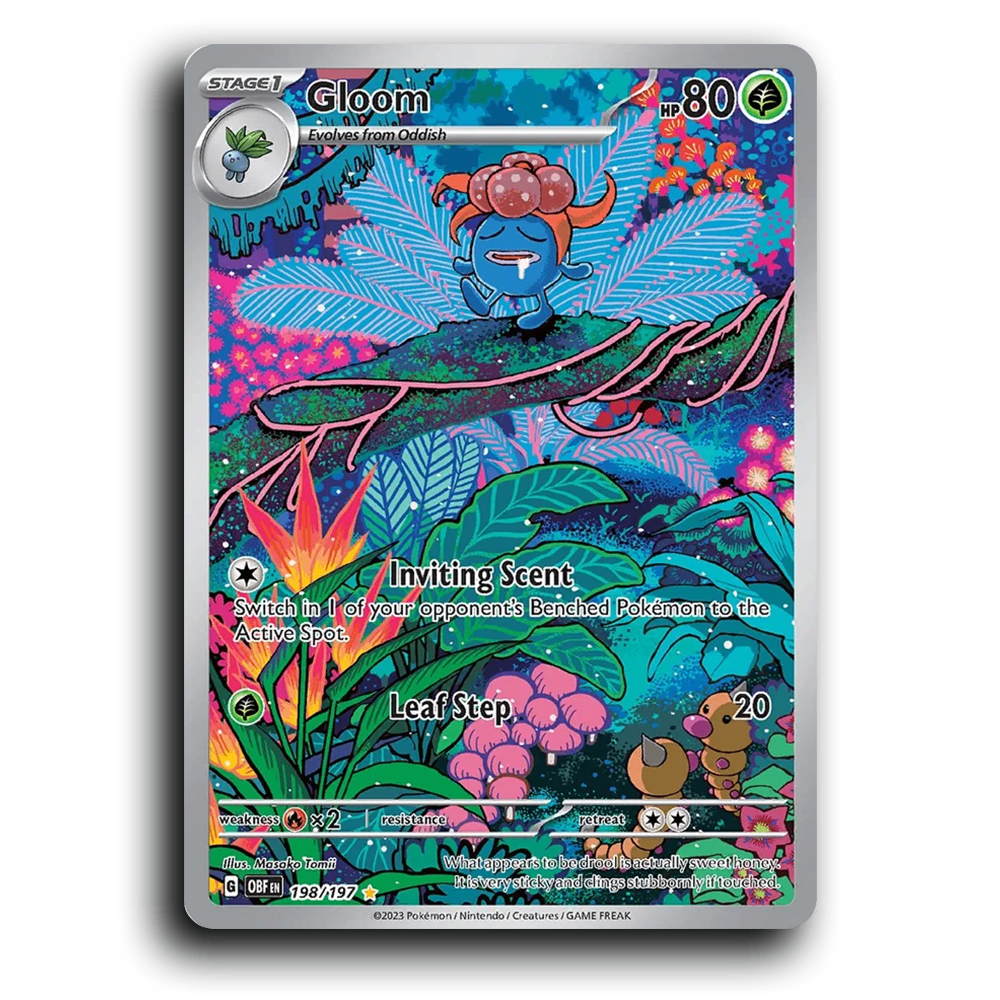 Gloom (198/197) [Obsidian Flames] 2023 G Illustration Rare English Masako Tomii Grass OBF Stage 1 Weed Pokémon Pokemon Card TCG Near Mint NM