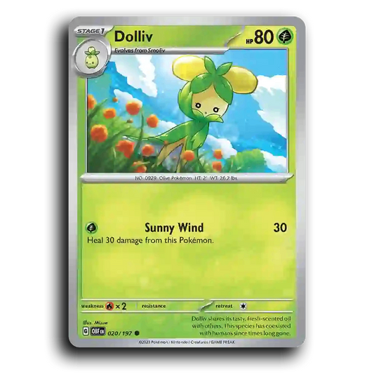 Dolliv (020/197) [Obsidian Flames] 2023 G Common English Mizue Grass OBF Stage 1 Olive Pokémon Pokemon Card TCG Near Mint NM