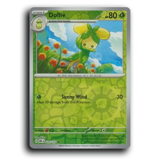 Dolliv (020/197) [Obsidian Flames] 2023 G Common English Mizue Grass OBF Stage 1 Olive Pokémon Pokemon Card TCG Near Mint NM Reverse Holo
