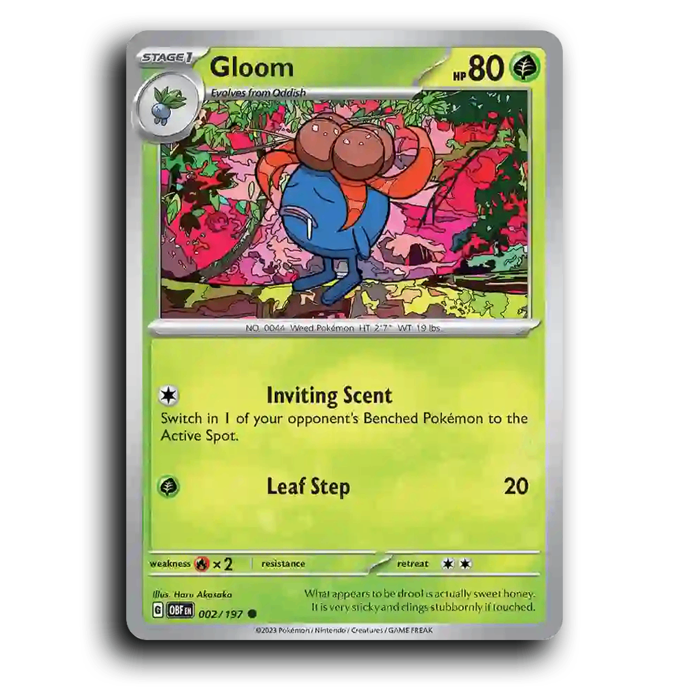 Gloom (002/197) [Obsidian Flames] 2023 G Common English Haru Akasaka Grass OBF Stage 1 Weed Pokémon Pokemon Card TCG Near Mint NM