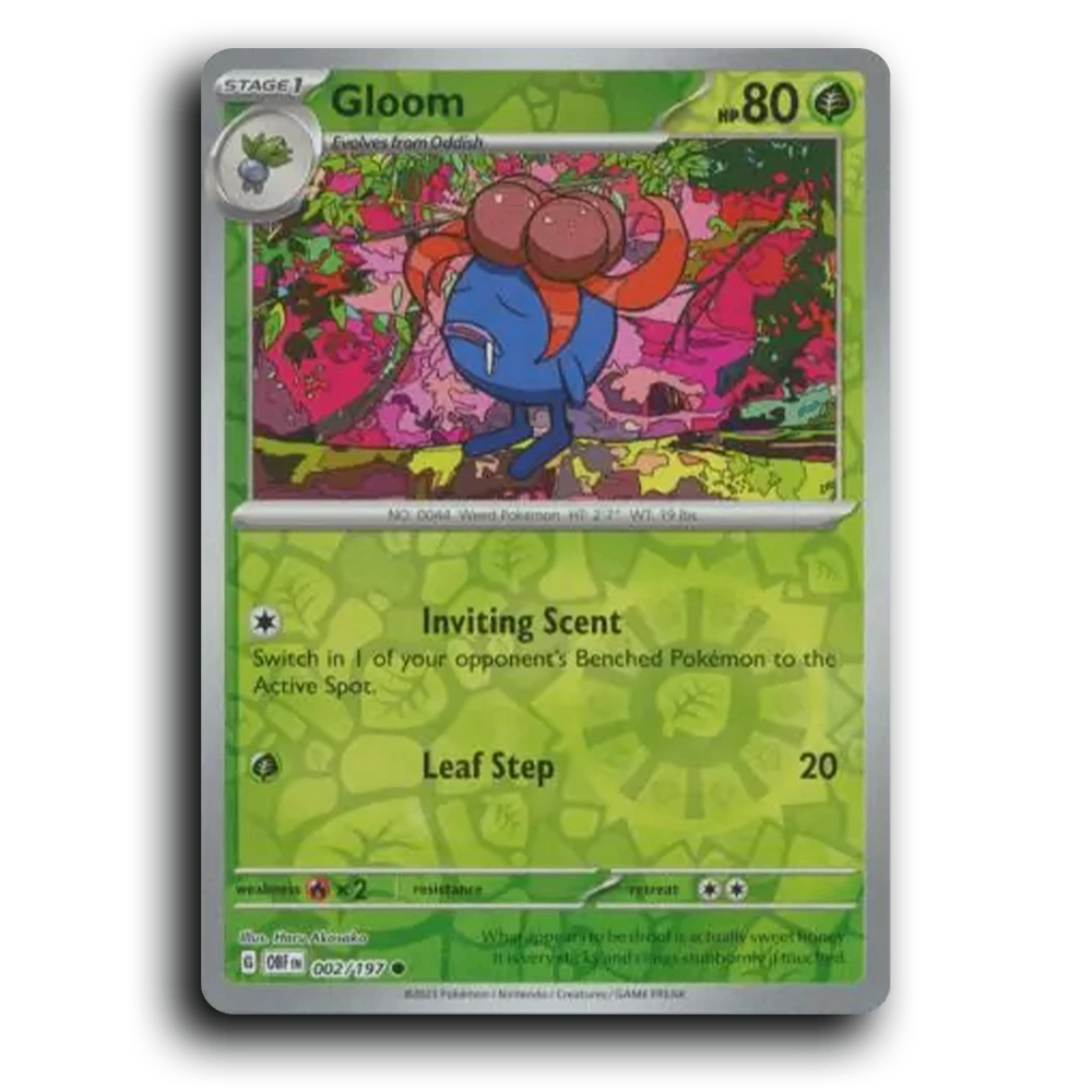 Gloom (002/197) [Obsidian Flames] 2023 G Common English Haru Akasaka Grass OBF Stage 1 Weed Pokémon Pokemon Card TCG Near Mint NM Reverse Holo