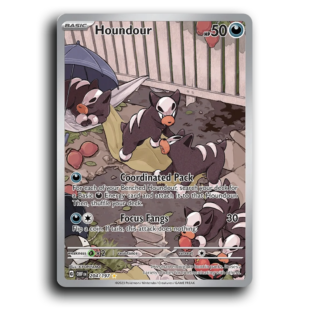 Houndour (204/197) [Obsidian Flames] 2023 G Illustration Rare English KYUPIYAMA Darkness OBF Basic Dark Pokémon Pokemon Card TCG Near Mint NM