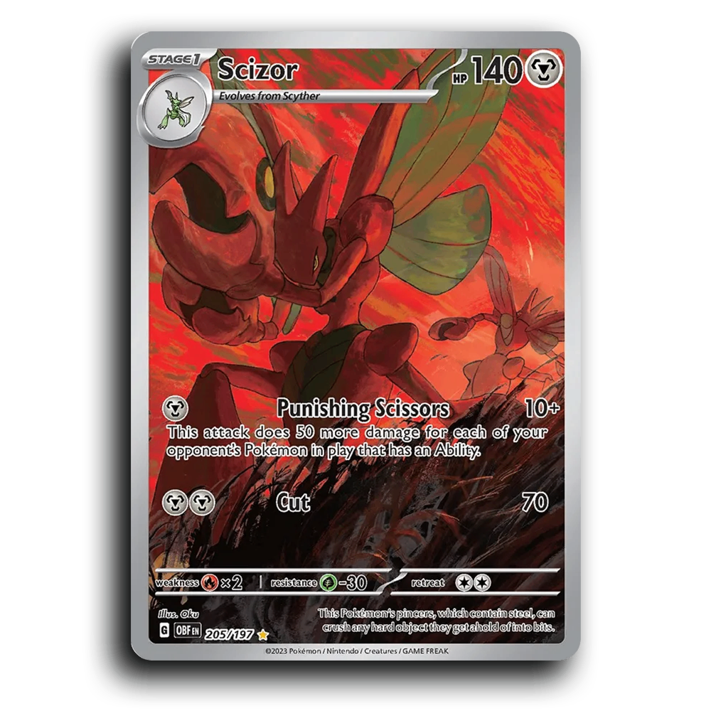 Scizor (205/197) [Obsidian Flames] 2023 G Illustration Rare English Oku Metal OBF Stage 1 Pincer Pokémon Pokemon Card TCG Near Mint NM