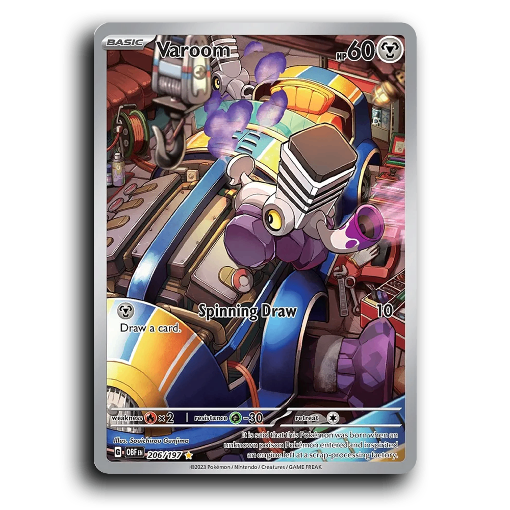 Varoom (206/197) [Obsidian Flames] 2023 G Illustration Rare English Souichirou Gunjima Metal OBF Basic Single-Cyl Pokémon Pokemon Card TCG Near Mint NM