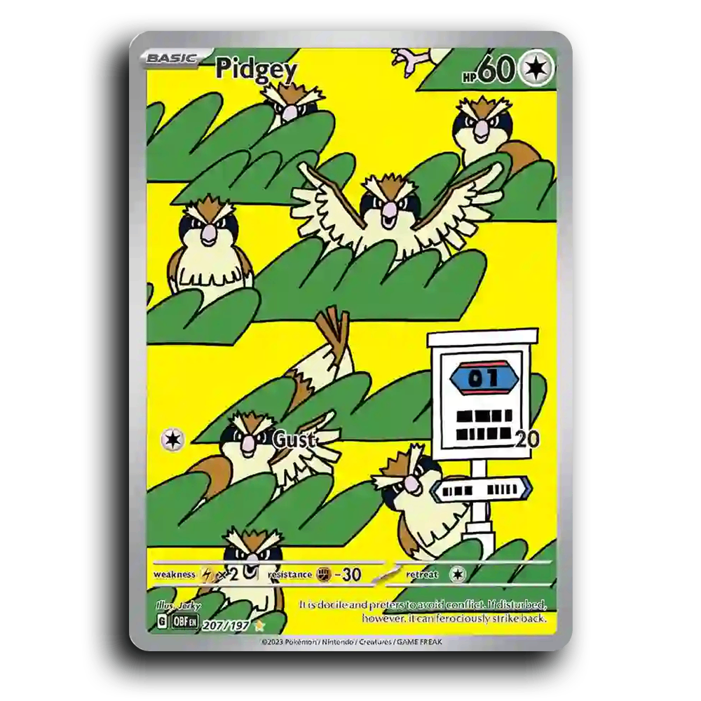 Pidgey (207/197) [Obsidian Flames] 2023 G Illustration Rare English Jerky Colorless OBF Basic Tiny Bird Pokémon Pokemon Card TCG Near Mint NM