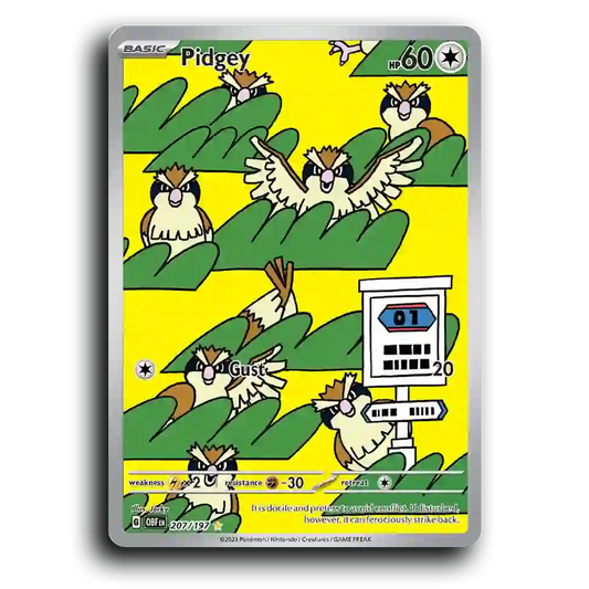 Pidgey (207/197) [Obsidian Flames] 2023 G Illustration Rare English Jerky Colorless OBF Basic Tiny Bird Pokémon Pokemon Card TCG Near Mint NM