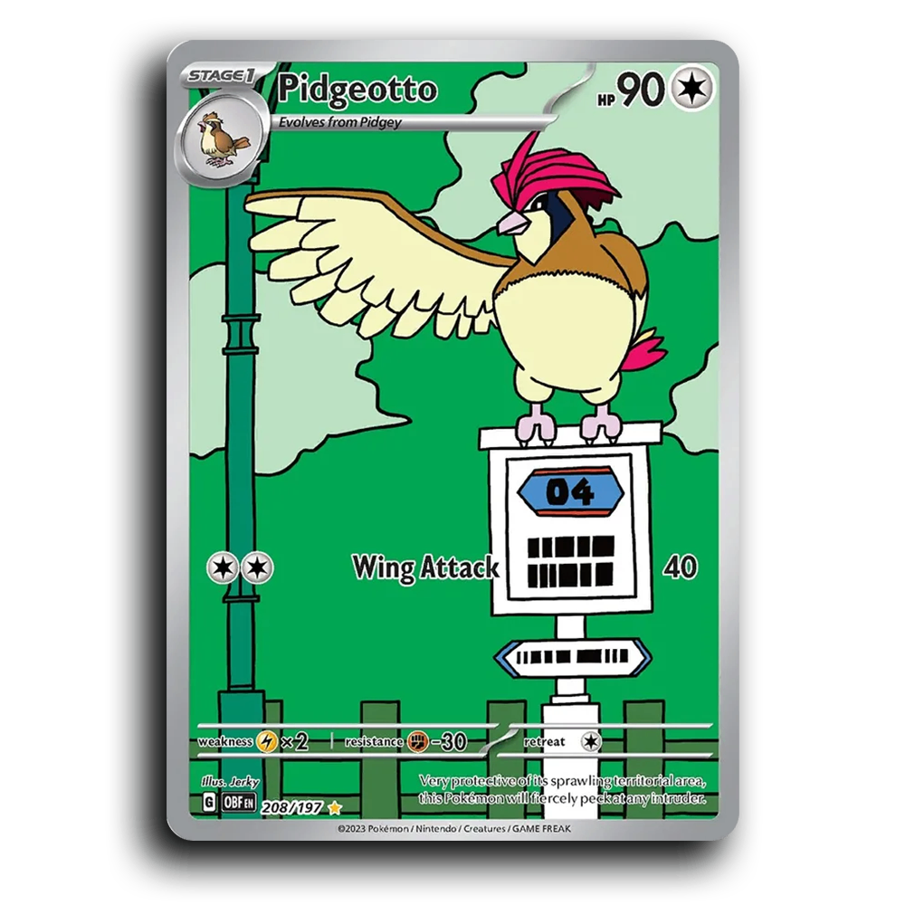 Pidgeotto (208/197) [Obsidian Flames] 2023 G Illustration Rare English Jerky Colorless OBF Stage 1 Bird Pokémon Pokemon Card TCG Near Mint NM
