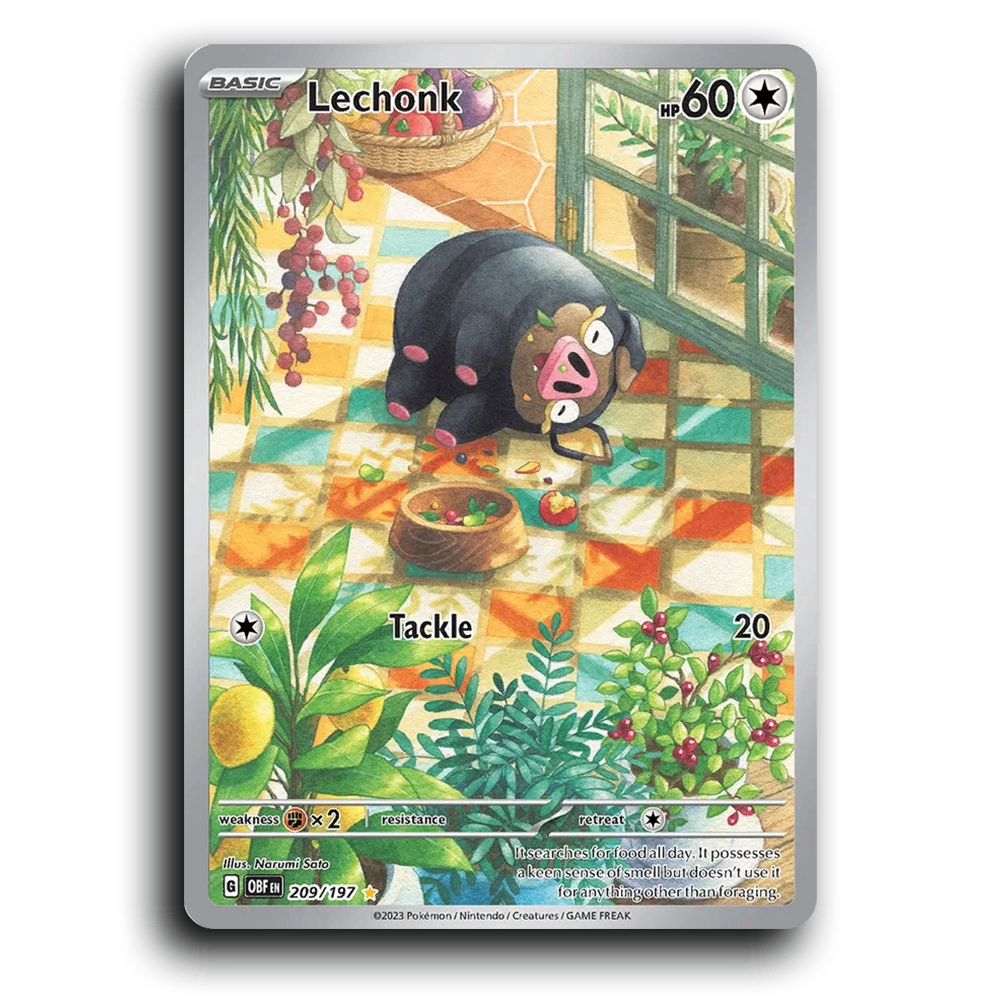 Lechonk (209/197) [Obsidian Flames] 2023 G Illustration Rare English Narumi Sato Colorless OBF Basic Hog Pokémon Pokemon Card TCG Near Mint NM