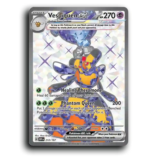 Vespiquen ex (212/197) [Obsidian Flames] 2023 G Ultra Rare English 5ban Graphics Psychic, ex, Tera OBF Stage 1 Beehive Pokémon Pokemon Card TCG Near Mint NM