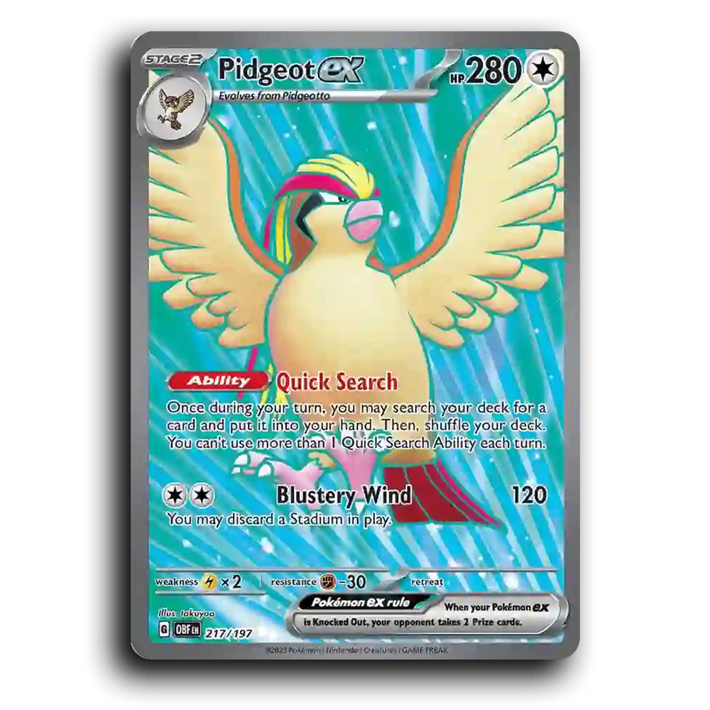 Pidgeot ex (217/197) [Obsidian Flames] 2023 G Ultra Rare English takuyoa Colorless, ex OBF Stage 2 Bird Pokémon Pokemon Card TCG Near Mint NM