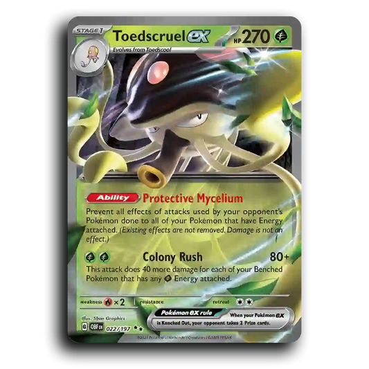 Toedscruel ex (022/197) [Obsidian Flames] 2023 G Double Rare English 5ban Graphics Grass, ex OBF Stage 1 Woodear Pokémon Pokemon Card TCG Near Mint NM Holofoil