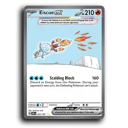 Eiscue ex (222/197) [Obsidian Flames] 2023 G Special Illustration Rare English Toshinao Aoki Fire, ex, Tera OBF Basic Penguin Pokémon Pokemon Card TCG Near Mint NM