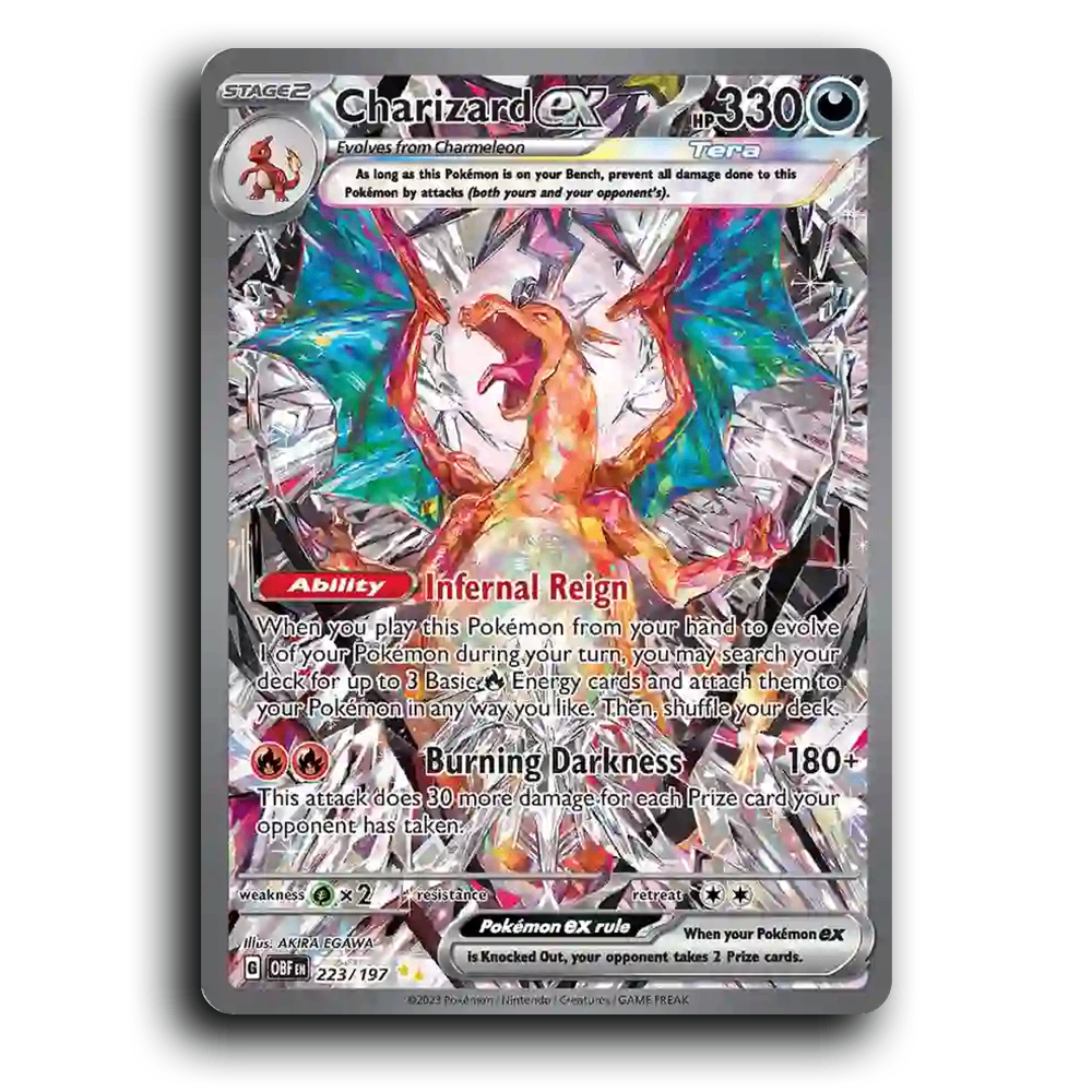 Charizard ex (223/197) [Obsidian Flames] 2023 G Special Illustration Rare English AKIRA EGAWA Darkness, ex, Tera OBF Stage 2 Flame Pokémon Pokemon Card TCG Near Mint NM