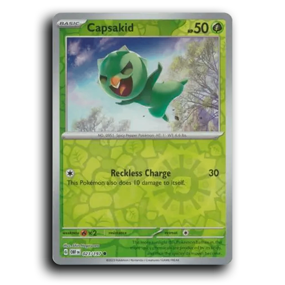Capsakid (023/197) [Obsidian Flames] 2023 G Common English Shin Nagasawa Grass OBF Basic Spicy Pepper Pokémon Pokemon Card TCG Near Mint NM Reverse Holo