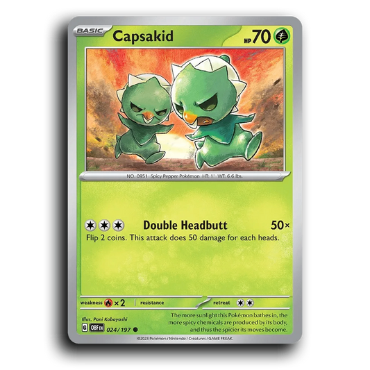 Capsakid (024/197) [Obsidian Flames] 2023 G Common English Pani Kobayashi Grass OBF Basic Spicy Pepper Pokémon Pokemon Card TCG Near Mint NM
