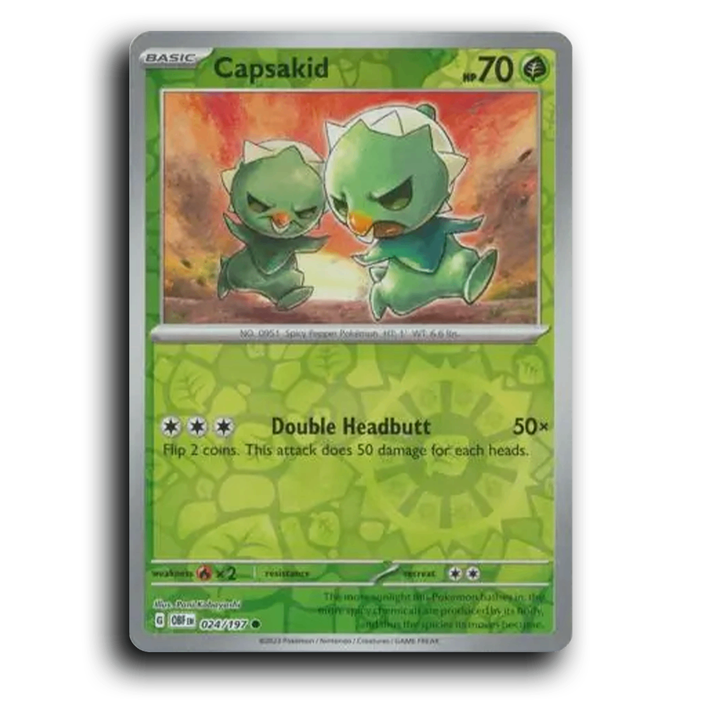 Capsakid (024/197) [Obsidian Flames] 2023 G Common English Pani Kobayashi Grass OBF Basic Spicy Pepper Pokémon Pokemon Card TCG Near Mint NM Reverse Holo