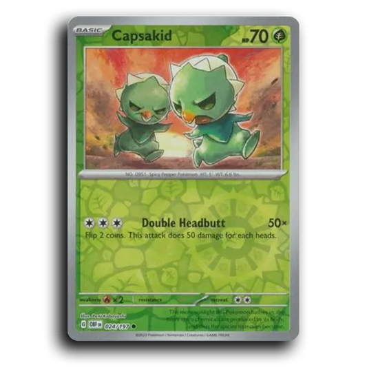 Capsakid (024/197) [Obsidian Flames] 2023 G Common English Pani Kobayashi Grass OBF Basic Spicy Pepper Pokémon Pokemon Card TCG Near Mint NM Reverse Holo