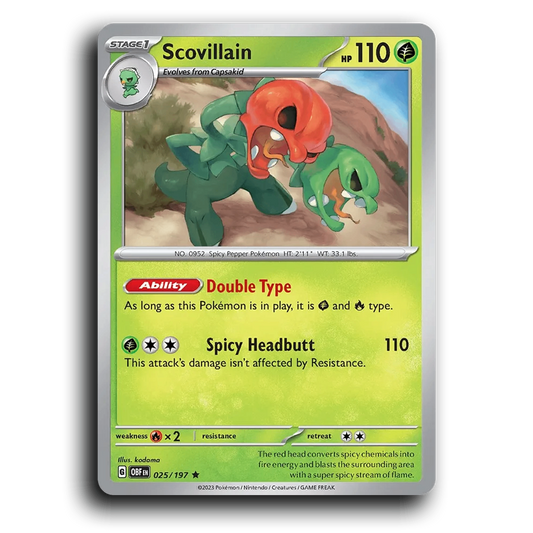 Scovillain (025/197) [Obsidian Flames] 2023 G Rare English kodama Grass OBF Stage 1 Spicy Pepper Pokémon Pokemon Card TCG Near Mint NM